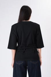 T-shirt spalle imbottite laccio retro nero
