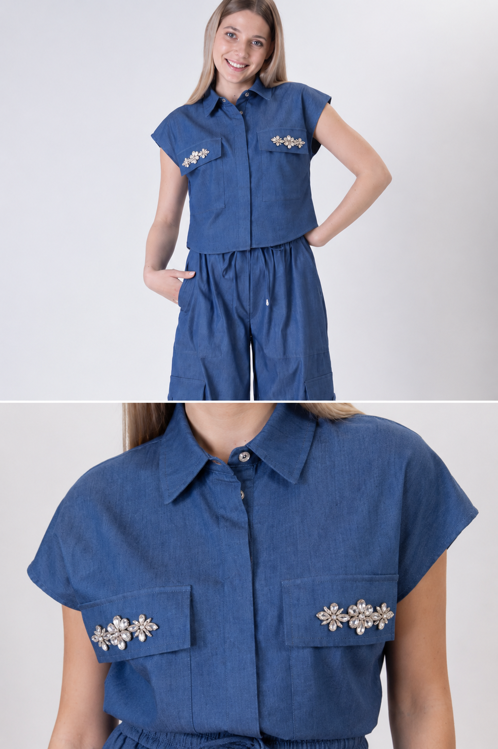 Camicia chambray cabochon