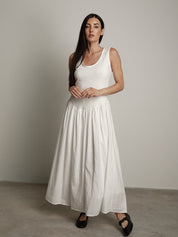 Abito cotone bimateriale balza bianco