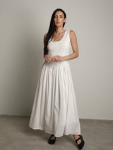 Abito cotone bimateriale balza bianco