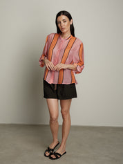 Camicia virale riga larga fucsia/arancio