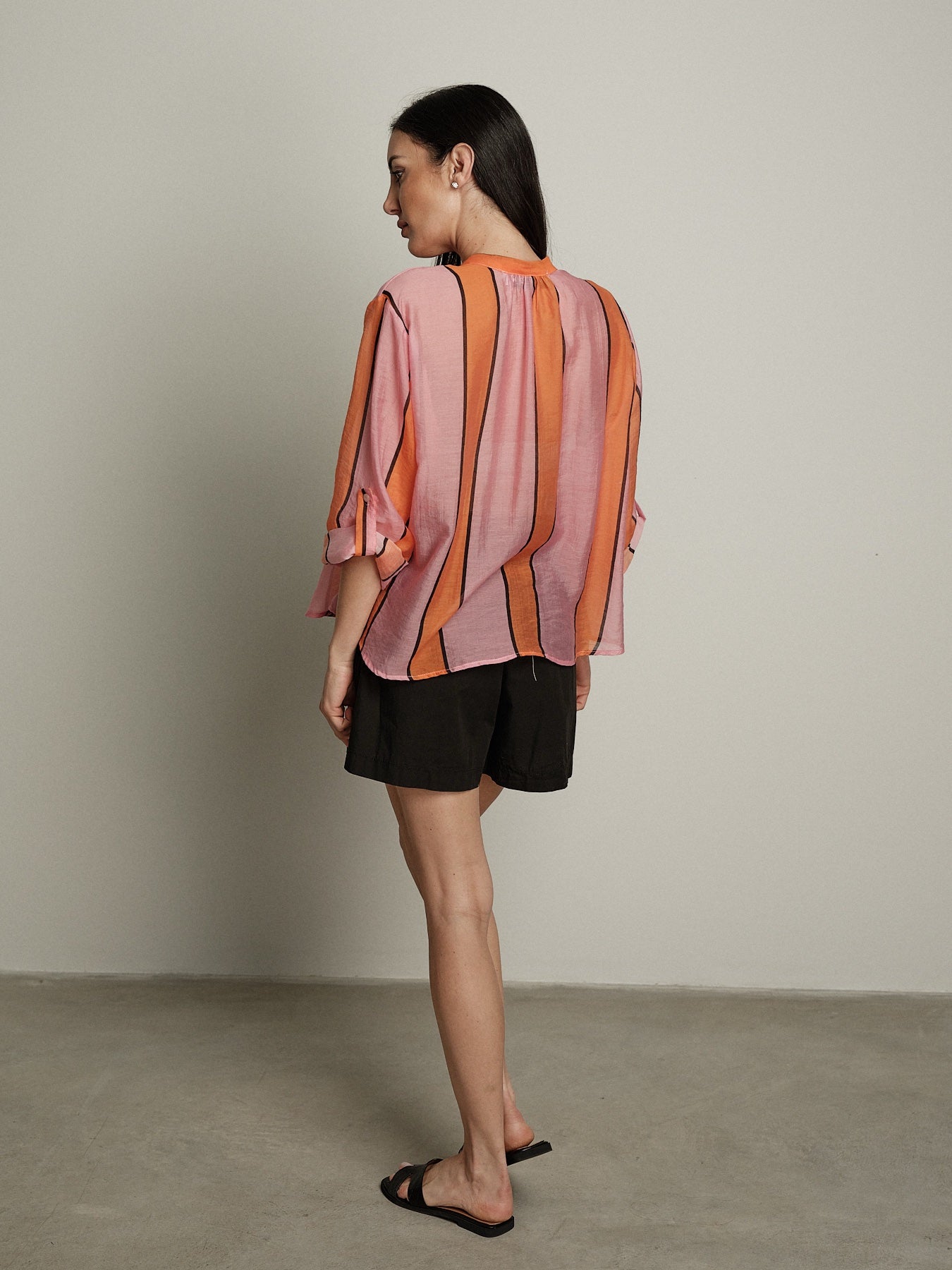 Camicia virale riga larga fucsia/arancio