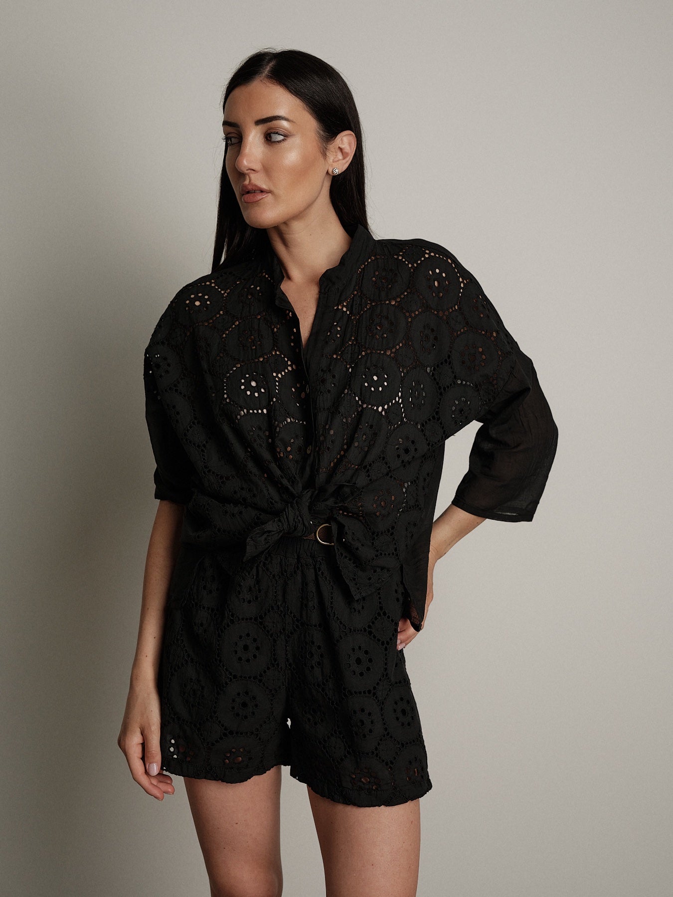 Black lightweight broderie anglaise shirt