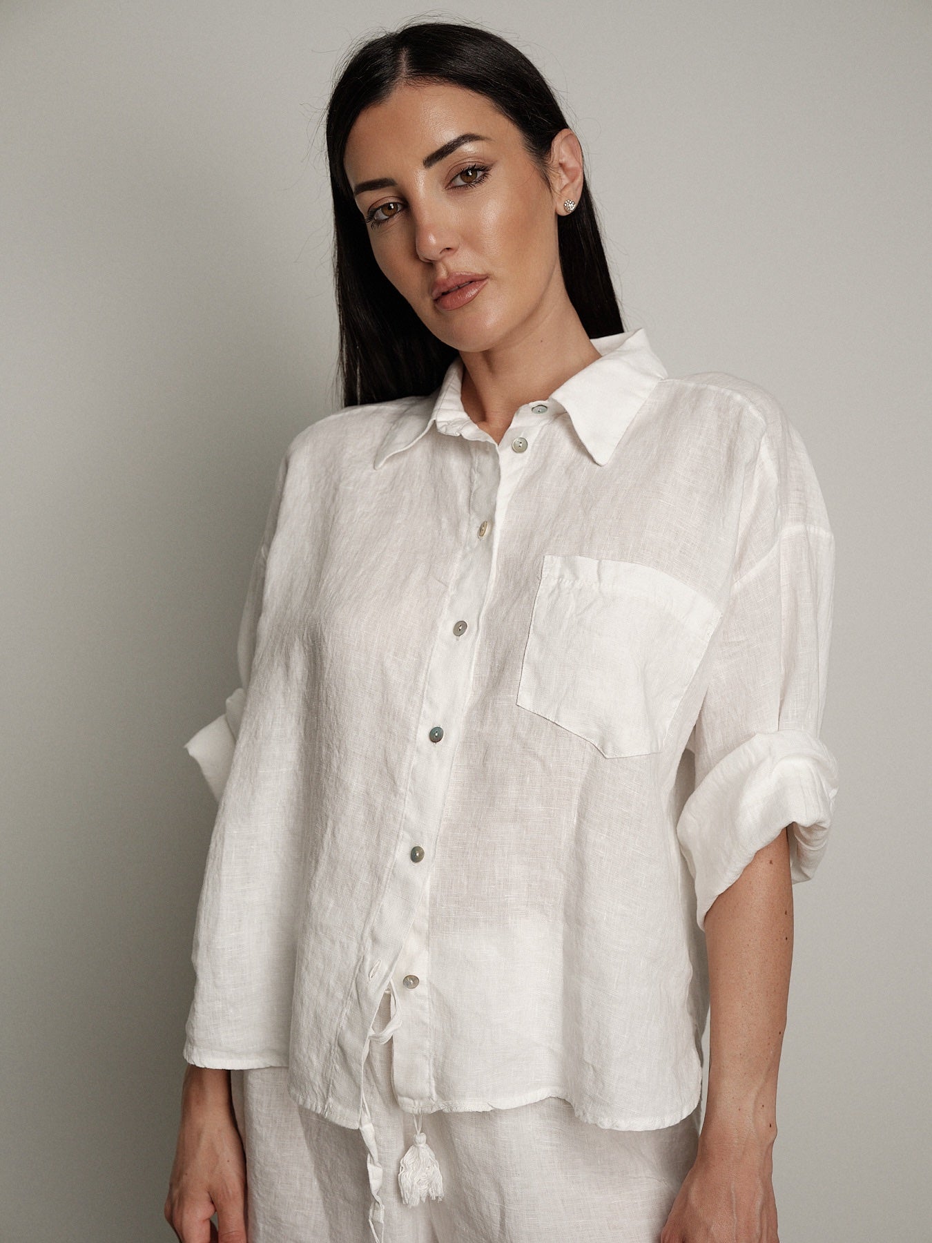 Camicia 100% lino bianco "summer time"