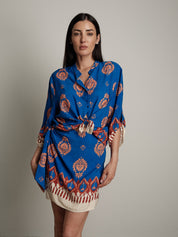 Electric blue pareo print mini skirt