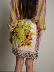 Gonna stampa "virale" lime/lilla