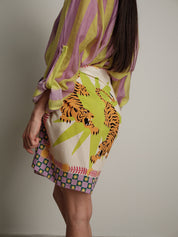Gonna stampa "virale" lime/lilla