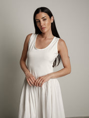 Abito cotone bimateriale balza bianco