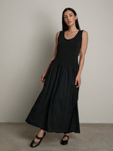 Abito cotone bimateriale balza nero
