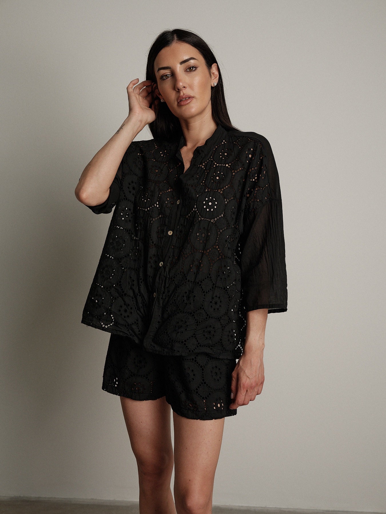 Black lightweight broderie anglaise shirt