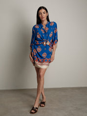 Electric blue pareo print mini skirt