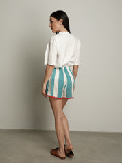 Shorts righe azzurre orli rossi