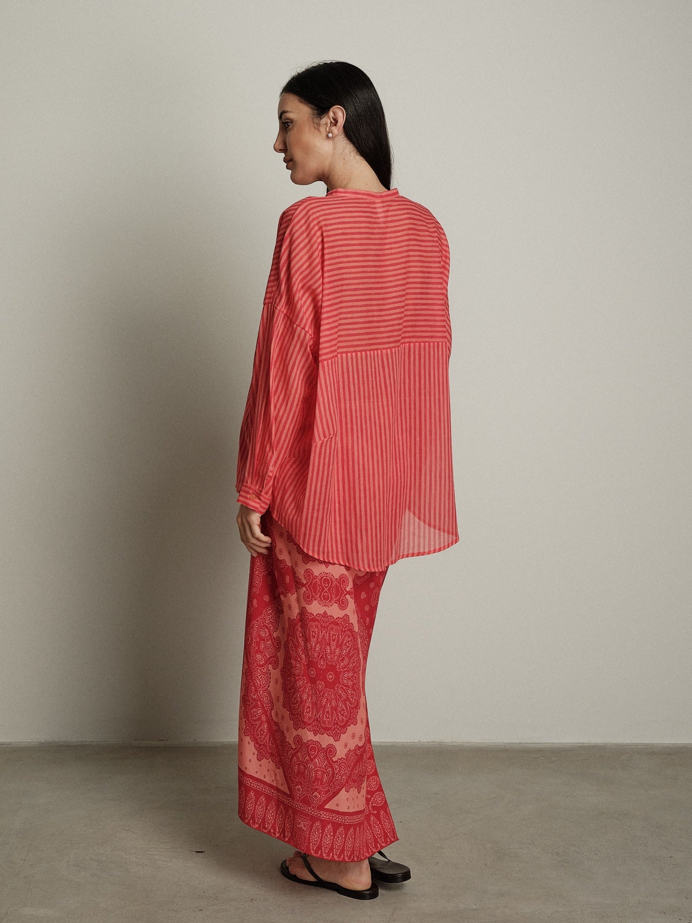 Camicia riga fuxia/pesca tasca bandana