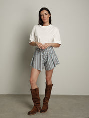 Shorts ivy righe azzurre/biscotto