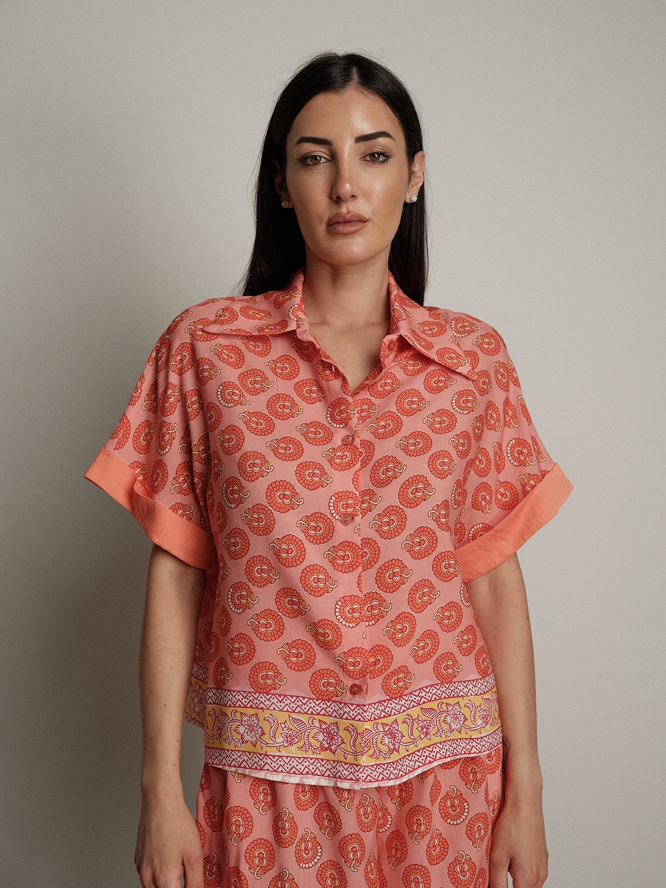 Peach patterned shirt