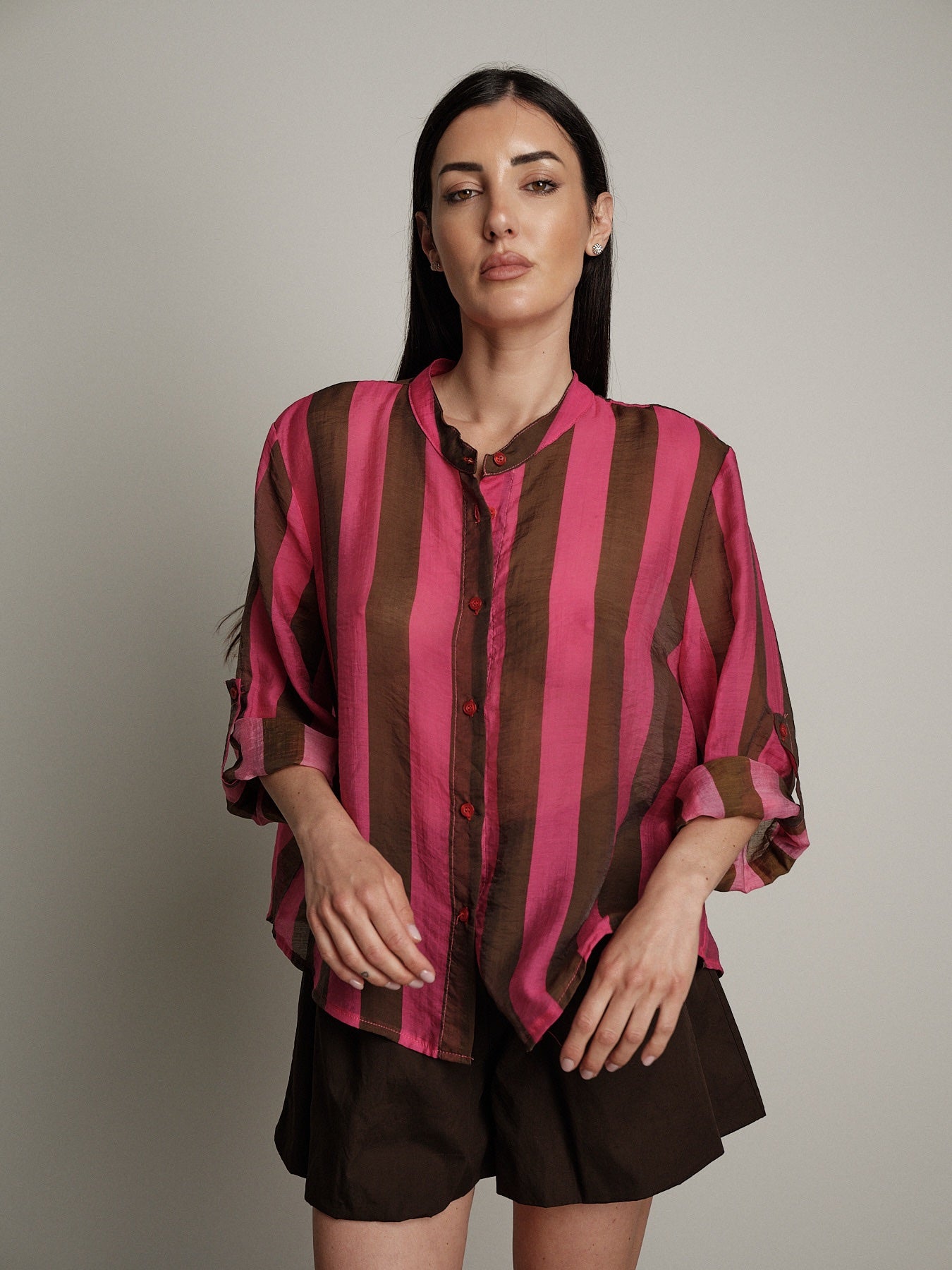 "Viral" fuchsia/dark brown shirt