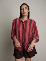 "Viral" fuchsia/dark brown shirt