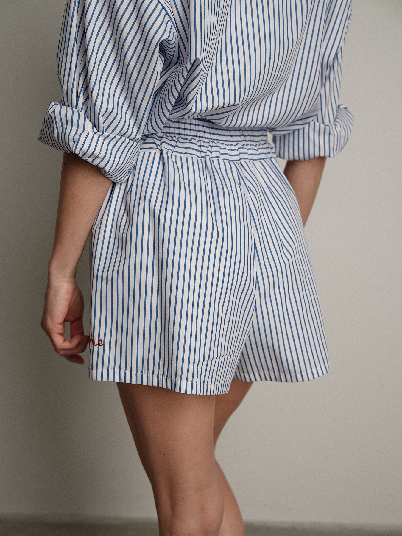 Blue pinstripe "summertime" shorts
