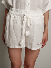 100% white linen "summer time" shorts