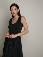 Abito cotone bimateriale balza nero