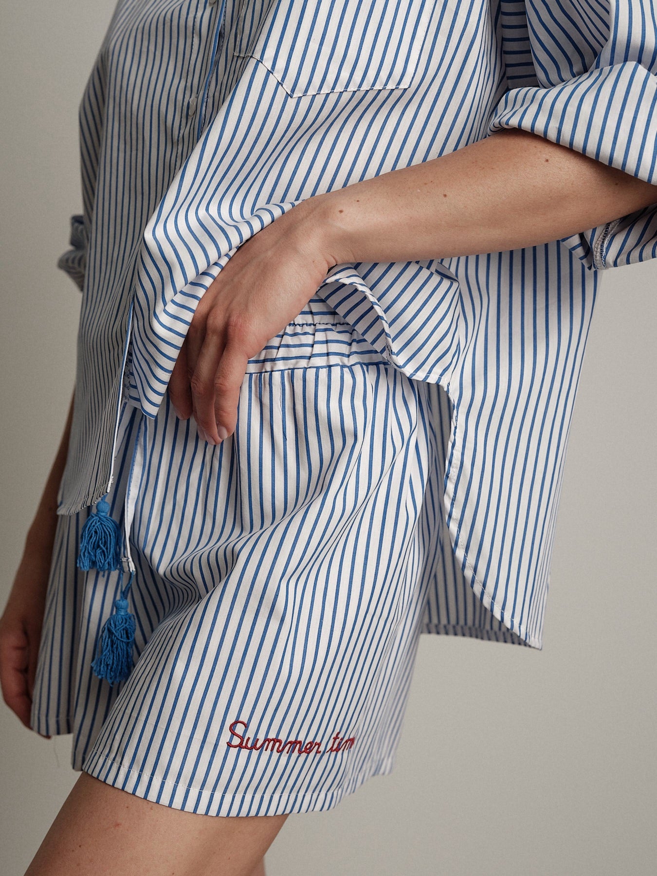 Blue pinstripe "summertime" shorts