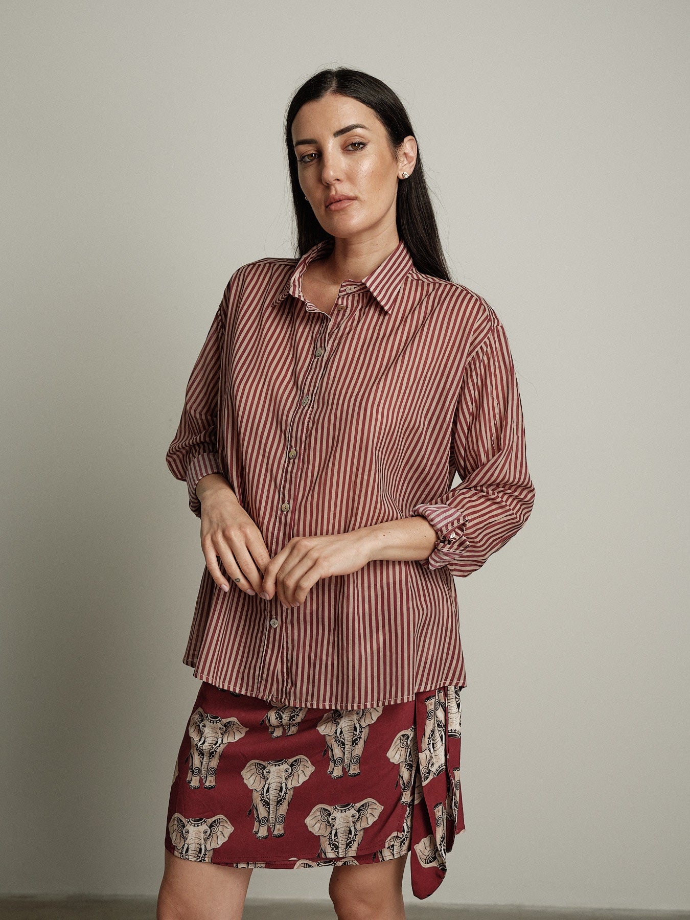 Camicia riga india/beige