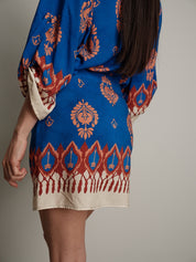 Electric blue pareo print mini skirt