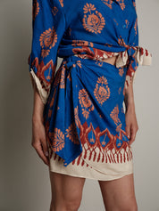 Electric blue pareo print mini skirt