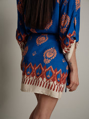 Electric blue pareo print mini skirt