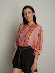 Camicia virale riga larga fucsia/arancio