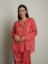 Camicia riga fuxia/pesca tasca bandana