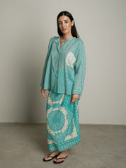 Camicia riga turchese/burro tasca bandana
