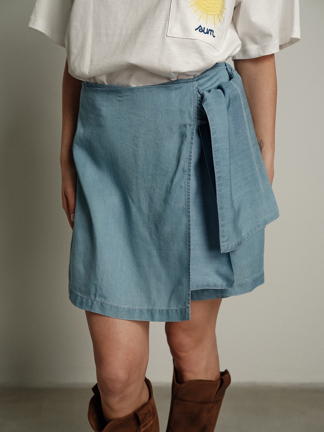 Gonna shorts chambray chiaro