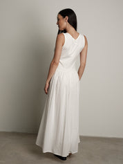 Abito cotone bimateriale balza bianco