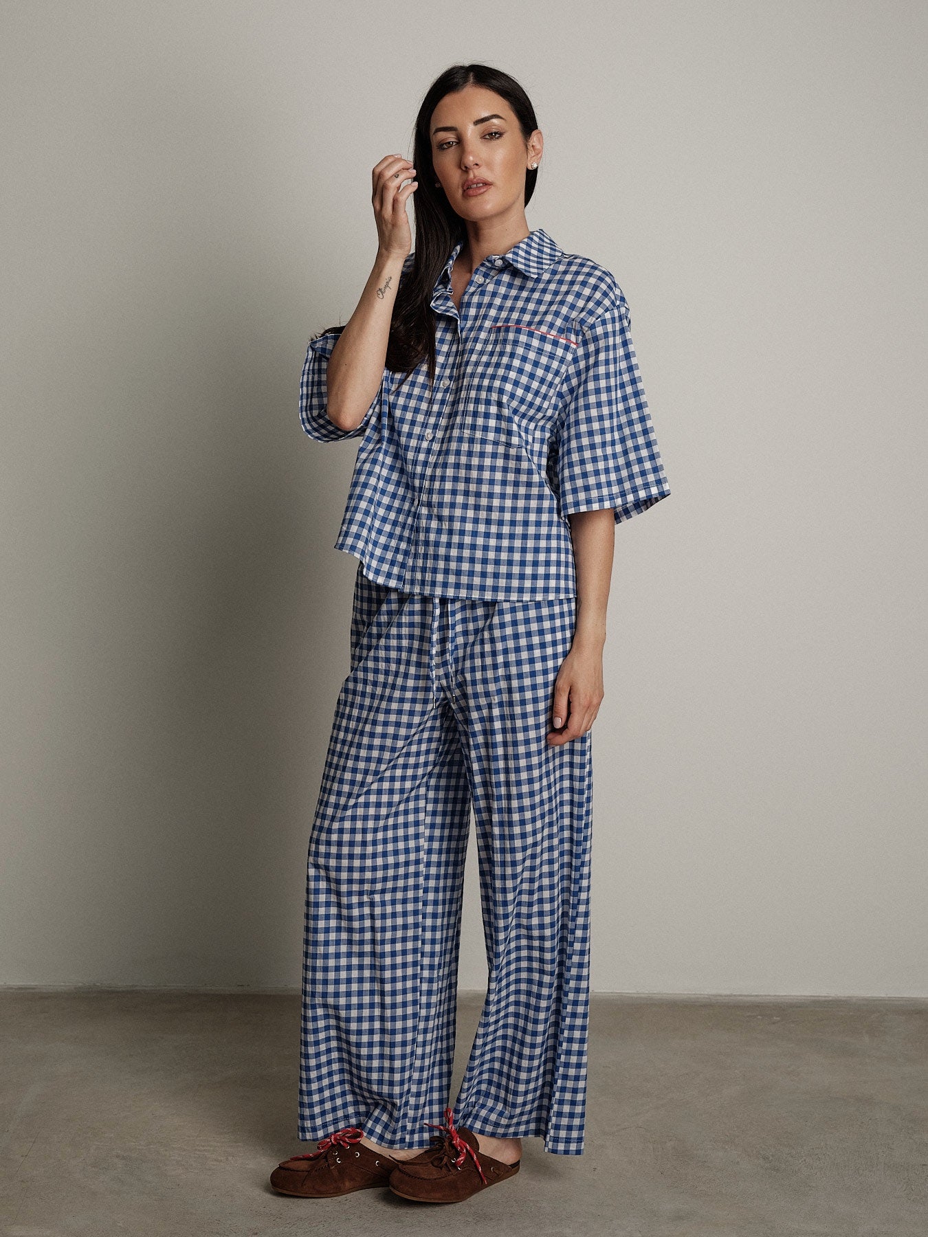 Electric blue vichy trousers new