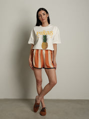 Shorts righe  arancio orli neri