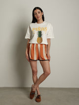 Shorts righe  arancio orli neri