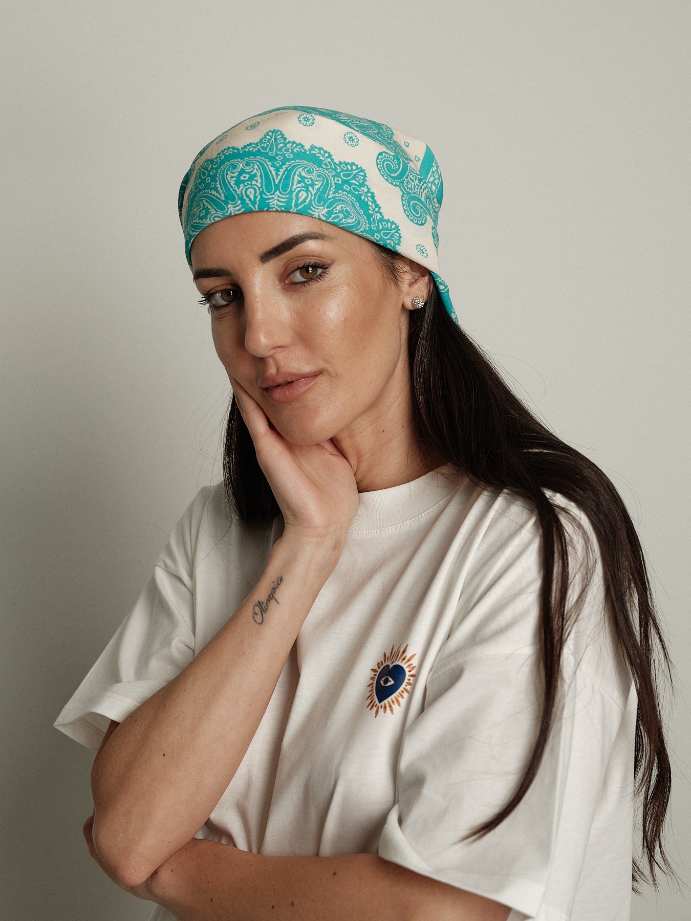Foulard bandana turchese/burro