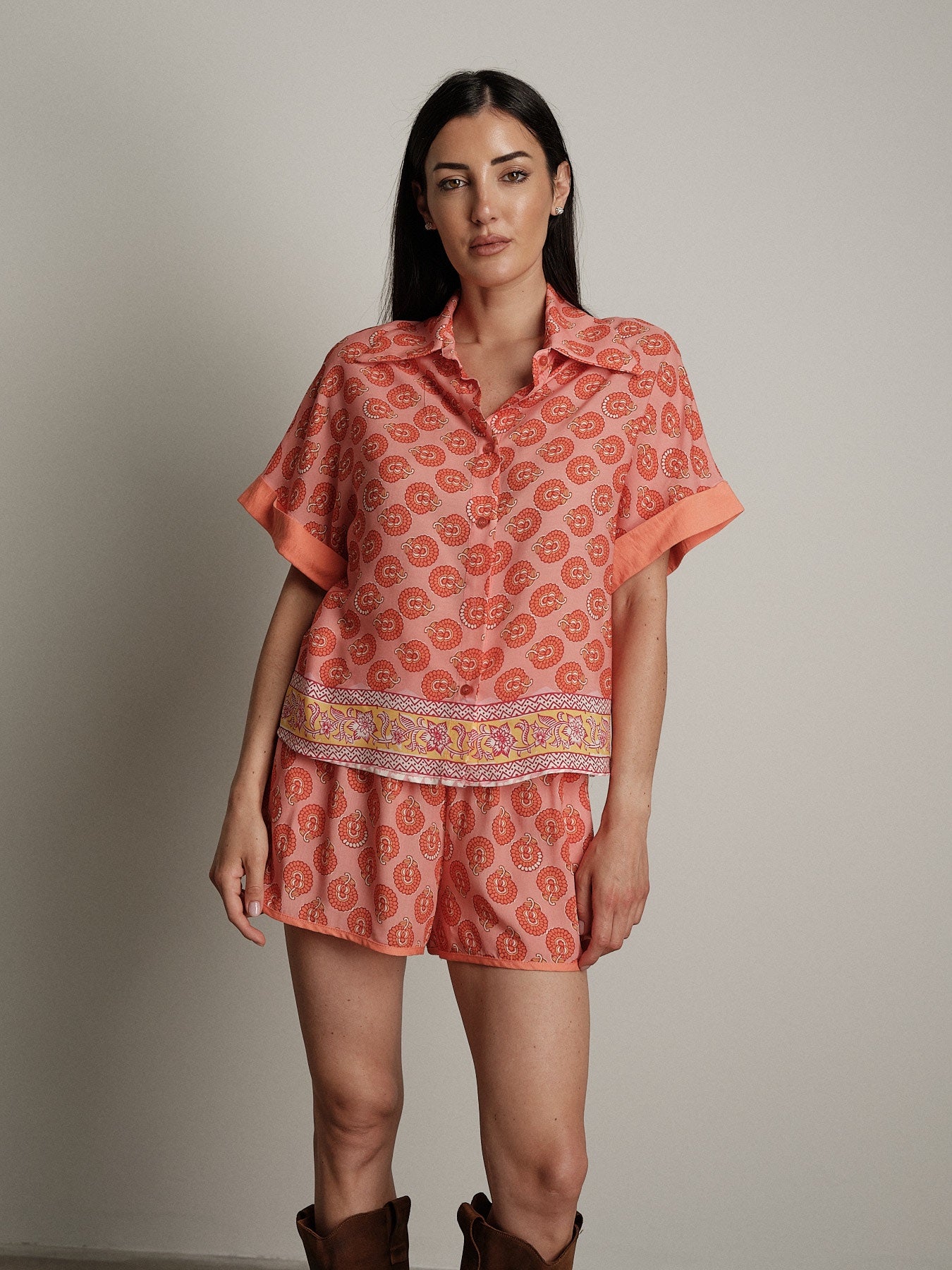 Peach patterned shirt