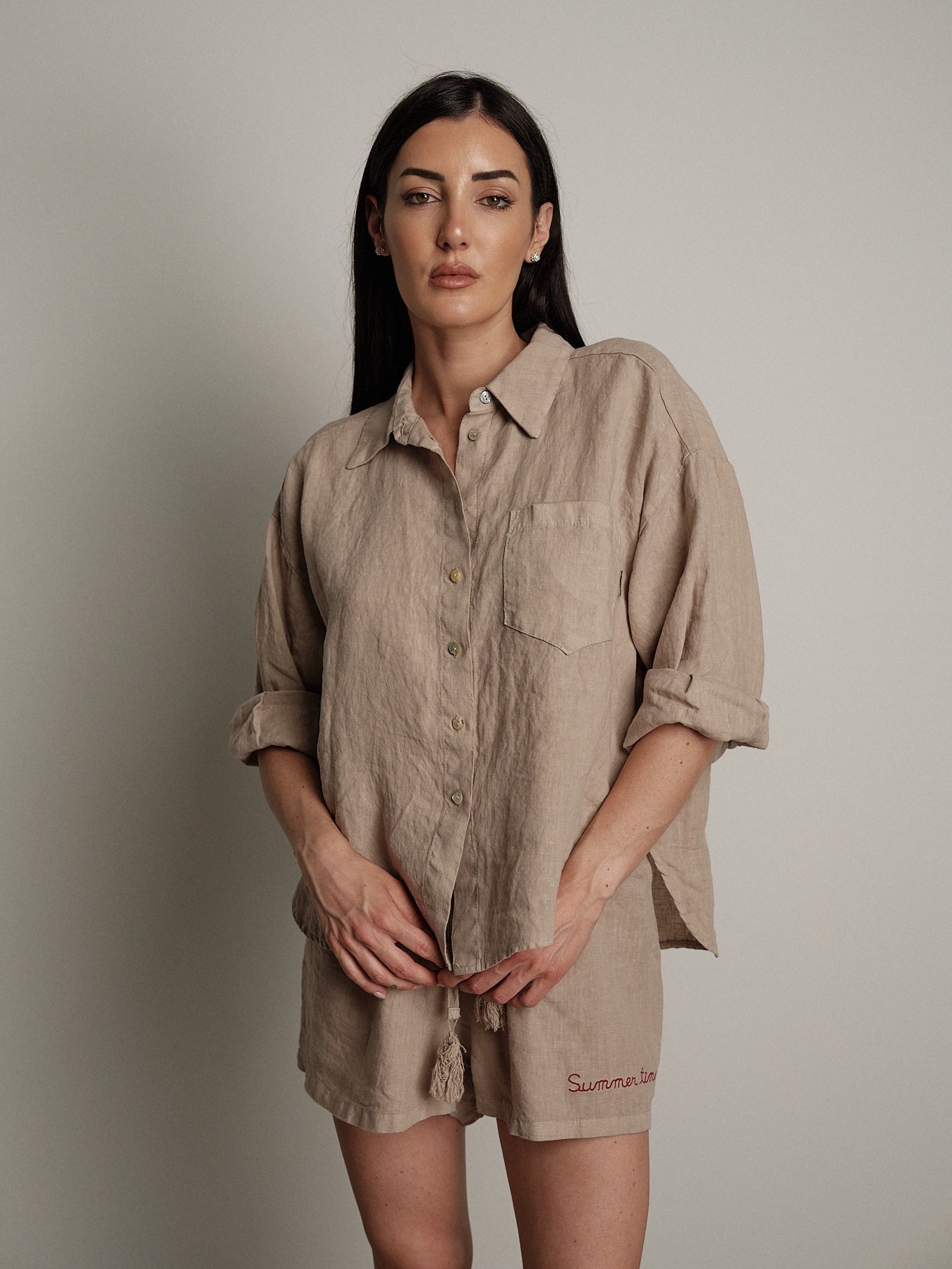 Camicia 100% lino sabbia "summer time"