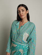 Camicia riga turchese/burro tasca bandana