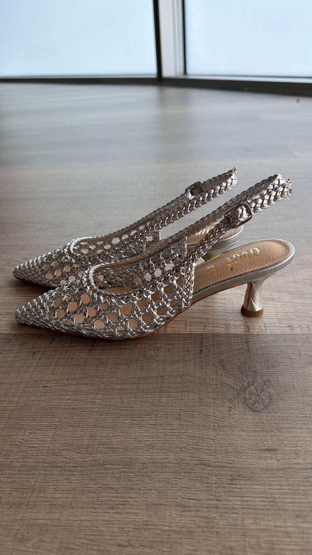 Slingback intrecciata argento