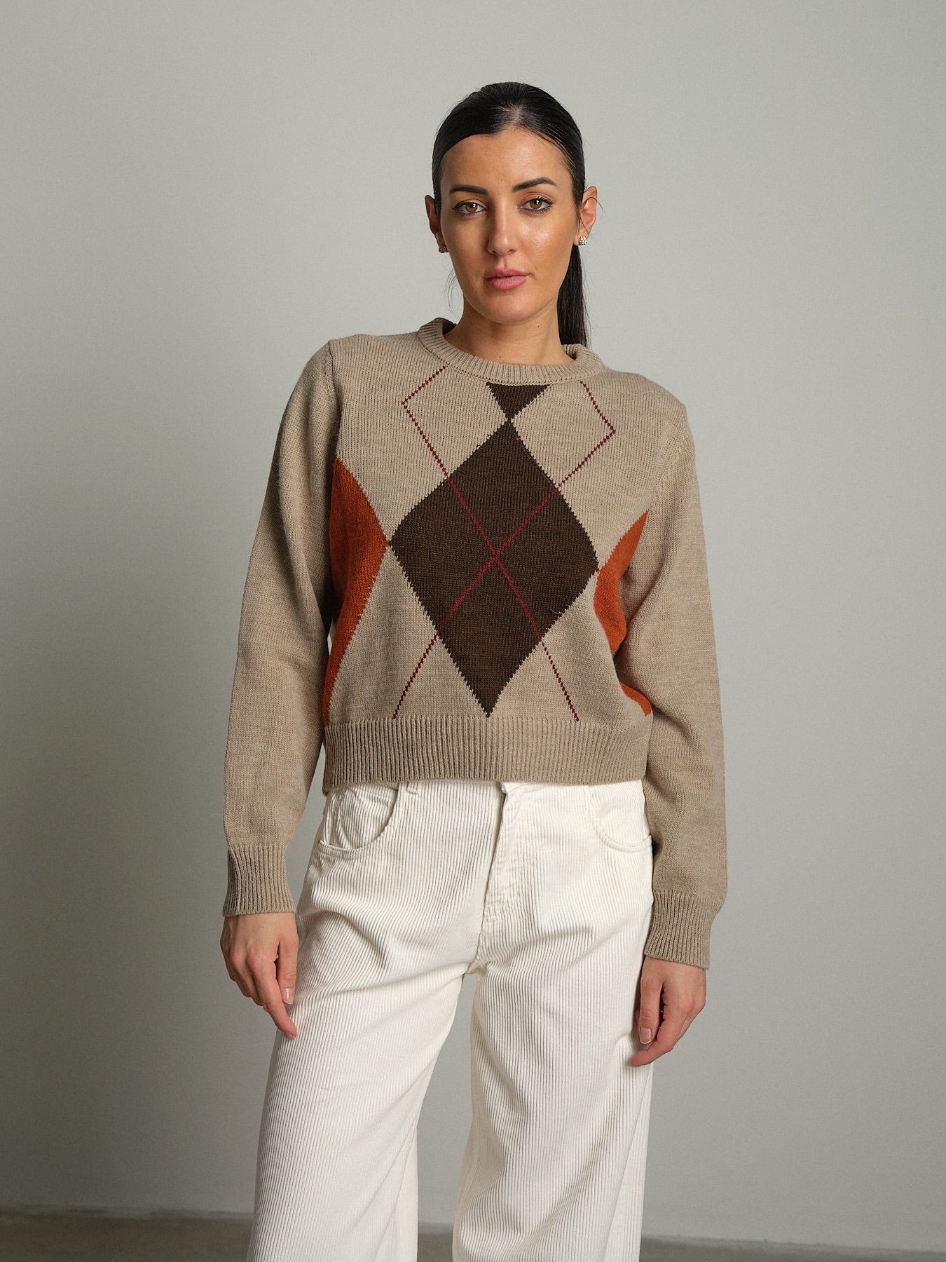 Pullover girocollo rombi Beige Haveone 7AC7086;Pullover girocollo rombi Beige Haveone 7AC7086 — foto 2;Pullover girocollo rombi Beige Haveone 7AC7086 — foto 3