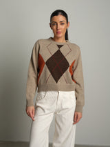 Pullover girocollo rombi - Beige