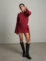 Abito manica campana jersey - Bordeaux