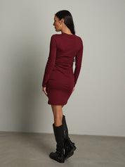 Abito fiocco in vita Bordeaux Haveone AXT-R095;Abito fiocco in vita Bordeaux Haveone AXT-R095 — foto 2;Abito fiocco in vita Bordeaux Haveone AXT-R095 — foto 3;Abito fiocco in vita Bordeaux Haveone AXT-R095 — foto 4;Abito fiocco in vita Bordeaux Haveone AXT-R095 — foto 5
