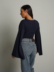Body manica campana spacco Blu Haveone BMA-R018;Body manica campana spacco Blu Haveone BMA-R018 — foto 2