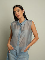Camicia smanicata colletto - Azzurro