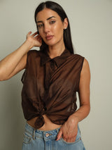 Camicia smanicata colletto - Moka