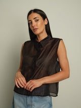 Camicia smanicata colletto - Nero